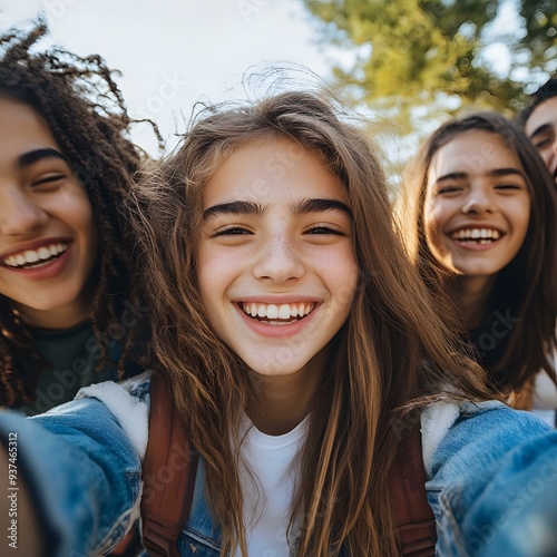 Happy Friends Taking a Selfie Outdoors