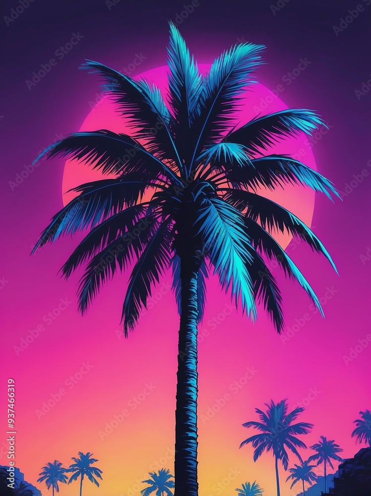 portrait of a palm tree in synthwave illustration background portrait of a palm tree in synthwave illustration background