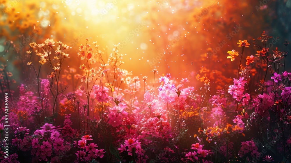 A Sunlit Field of Pink and Yellow Wildflowers A Sunlit Field of Pink and Yellow Wildflowers