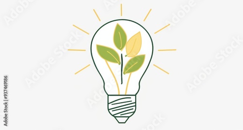 a Light Bulb with a Plant Inside, Simple Design in Minimalistic Style on White Background, Hand-Drawn Doodle Cartoon for Eco Company Logo

