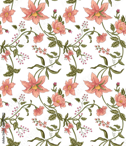 An amazing floral chintz hand drawn digital seamless pattren for design pattern for prints  photo