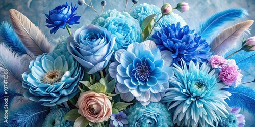 Garden of Dreams: Whimsical, fantastical floral arrangement, featuring oversized, vibrant Dutch Blue blooms, set against a soft, feathery background, with a sense of enchantment. photo