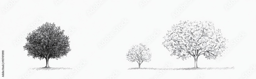 custom made wallpaper toronto digitalTwo Simple Line Drawings of Trees on White Background , for Minimalist and Nature-Inspired Artworks