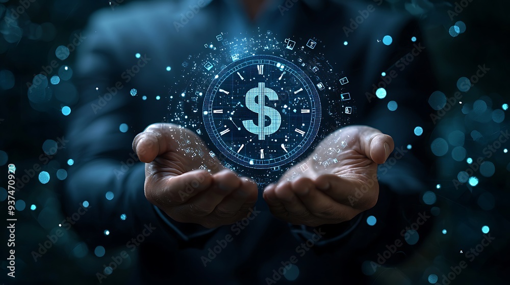 Time is money, businessman holding digital clock with dollar sign, illustrating the value of time and its critical role in financial success. Time is money, businessman holding digital clock with dollar sign, illustrating the value of time and its critical role in financial success.