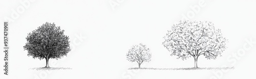 Wallpaper Mural Two Simple Line Drawings of Trees on White Background ,   for Minimalist and Nature-Inspired Artworks Torontodigital.ca