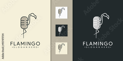 modern flamingo vector logo with podcast