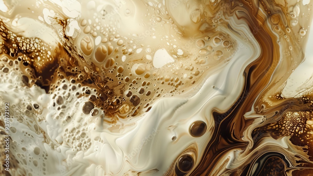 Swirling milk and coffee creating abstract art, organic shapes, calm and unique, digital painting Swirling milk and coffee creating abstract art, organic shapes, calm and unique, digital painting