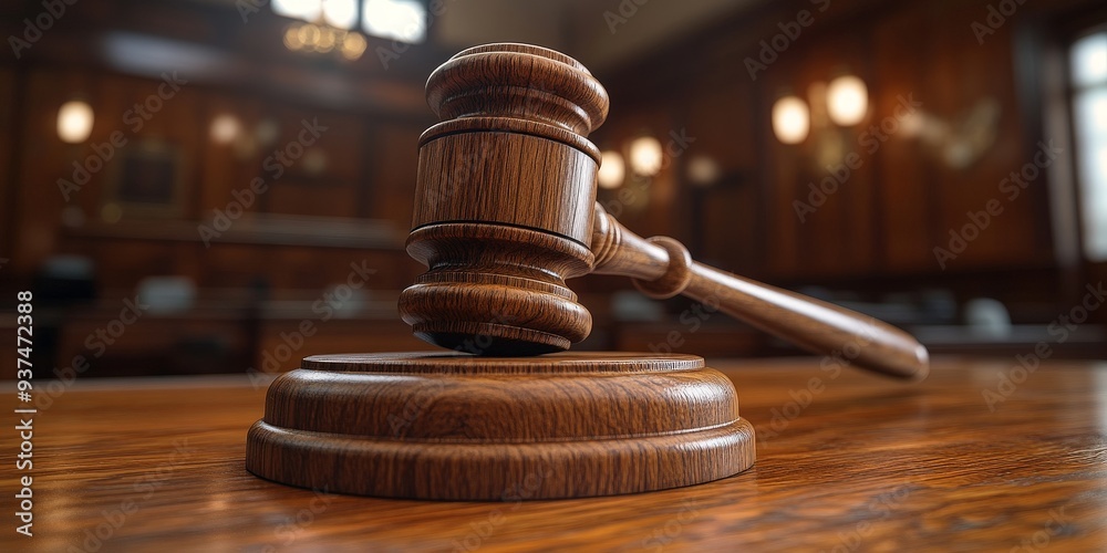 Judge's Hammer in Focus with Blurred Background of a Concerned Child Judge's Hammer in Focus with Blurred Background of a Concerned Child