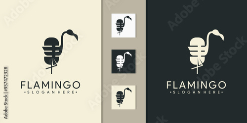 modern flamingo vector logo with podcast