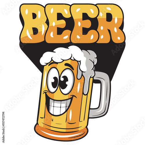 Beer Mug Smiling Cartoon Face with ‘Beer Mug Top’ Text - Vector Art