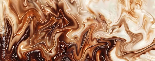 Unique abstract patterns from milk and coffee swirls, organic and calm, digital illustration