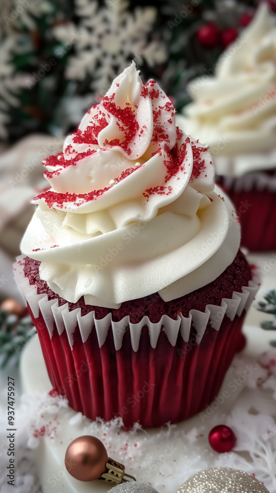 Red velvet cupcake decorated with hearts. Red velvet cupcake decorated with hearts.