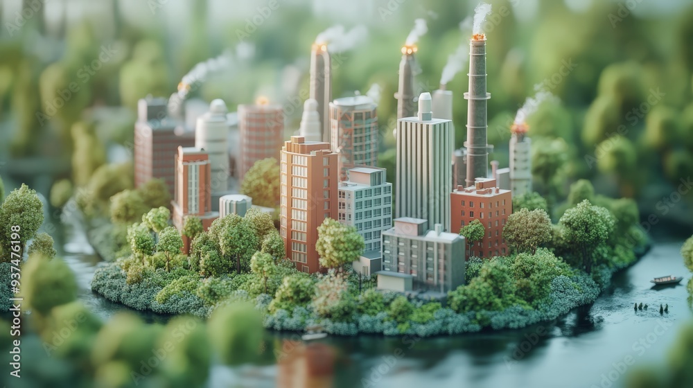 Obraz premium 24. Policy impacting environmental sustainability, side view, muted colors, 3D illustration