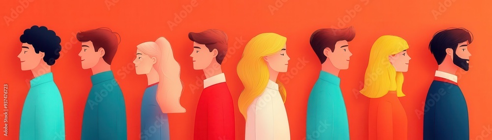 Group of students, peer pressure to fit in, nervous looks and subtle tension, flat design illustration Group of students, peer pressure to fit in, nervous looks and subtle tension, flat design illustration
