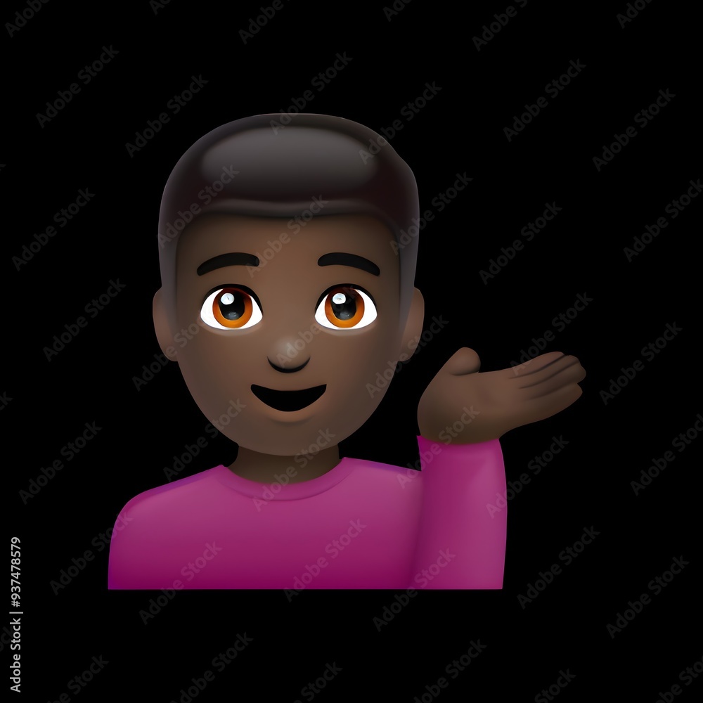 Smiling Person Emoji with Hand Raised on Black Background
Smiling Person Emoji with Hand Raised on Black Background
