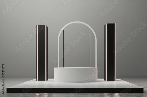 3d render arch frame and podium, stand, display in modern minimal style. photo