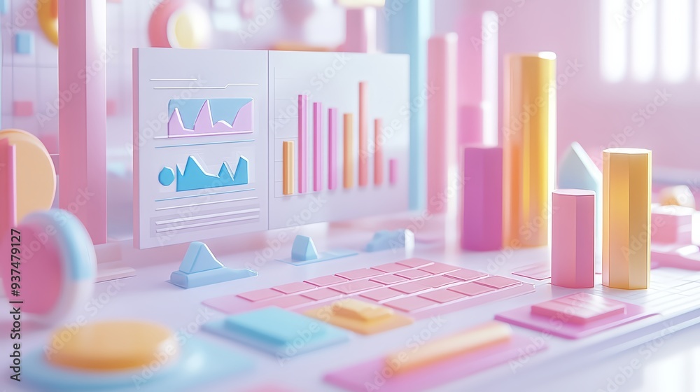 46. Dashboard with policy effects on small businesses, close-up, soft tones, 3D illustration 46. Dashboard with policy effects on small businesses, close-up, soft tones, 3D illustration