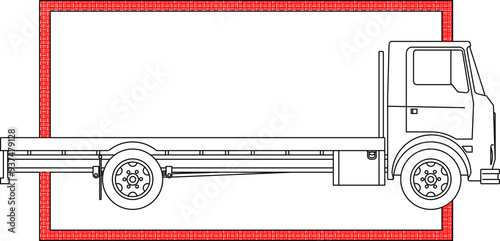 Vector sketch illustration of silhouette design of industrial truck vehicle heavy equipment material in box frame