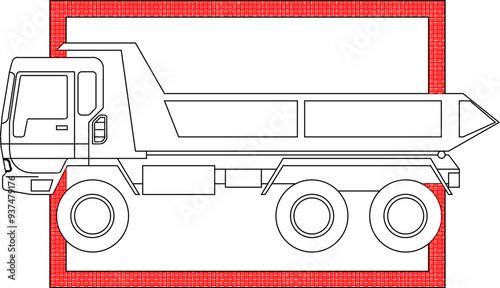 Vector sketch illustration of silhouette design of industrial truck vehicle heavy equipment material in box frame