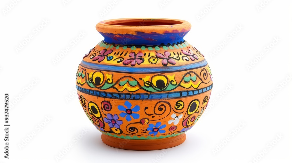 Decorative clay pot with Day of the Dead patterns and designs isolated on white background Decorative clay pot with Day of the Dead patterns and designs isolated on white background