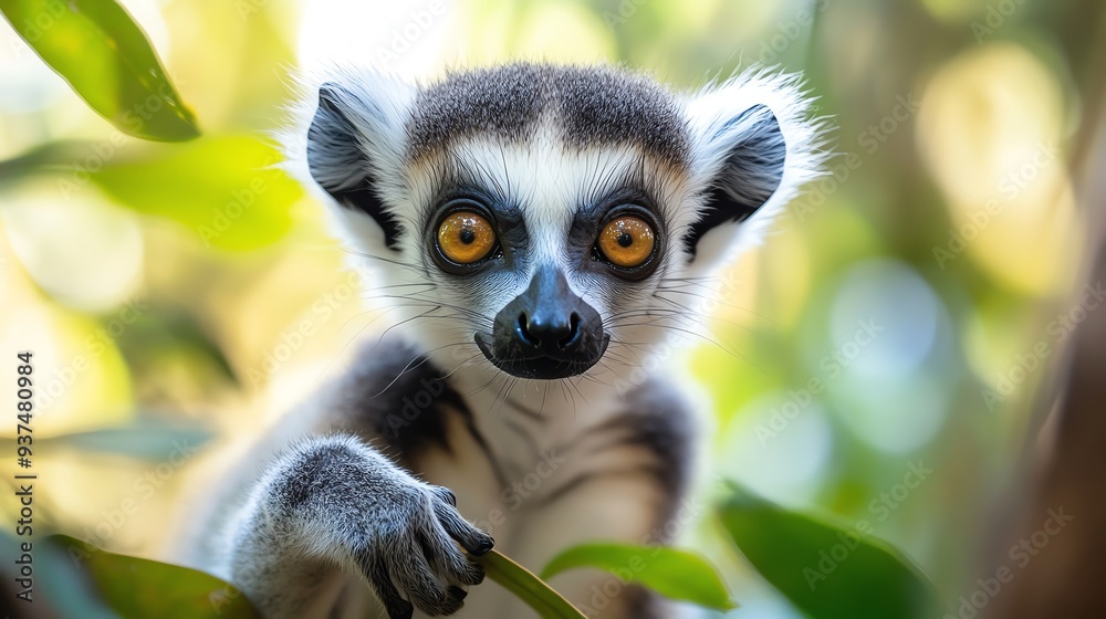 Closeup of a lemur in a protected Madagascar forest, highlighting efforts to save endangered species, wildlife preservation, conservation initiatives Closeup of a lemur in a protected Madagascar forest, highlighting efforts to save endangered species, wildlife preservation, conservation initiatives