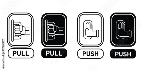 Pull and push the door sign set, Vector on white background.