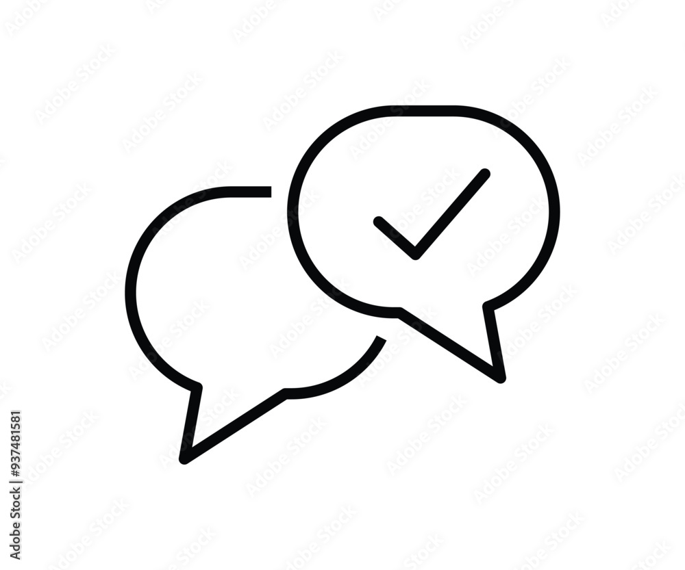 chat bubble with checkmark icon, Black square speech bubble with checkmark line icon, simple approved chat talk flat design vector pictogram, chat bubble with checkmark icon, Black square speech bubble with checkmark line icon, simple approved chat talk flat design vector pictogram,