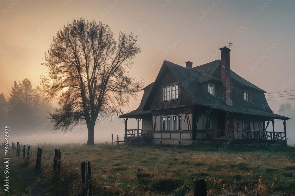 Fototapeta premium Morning fog in Podhale, Poland. 