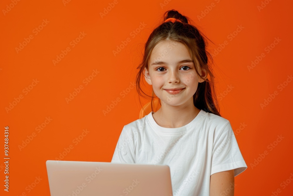 Young student studying remotely with laptop emphasizing beauty and education. Young student studying remotely with laptop emphasizing beauty and education.