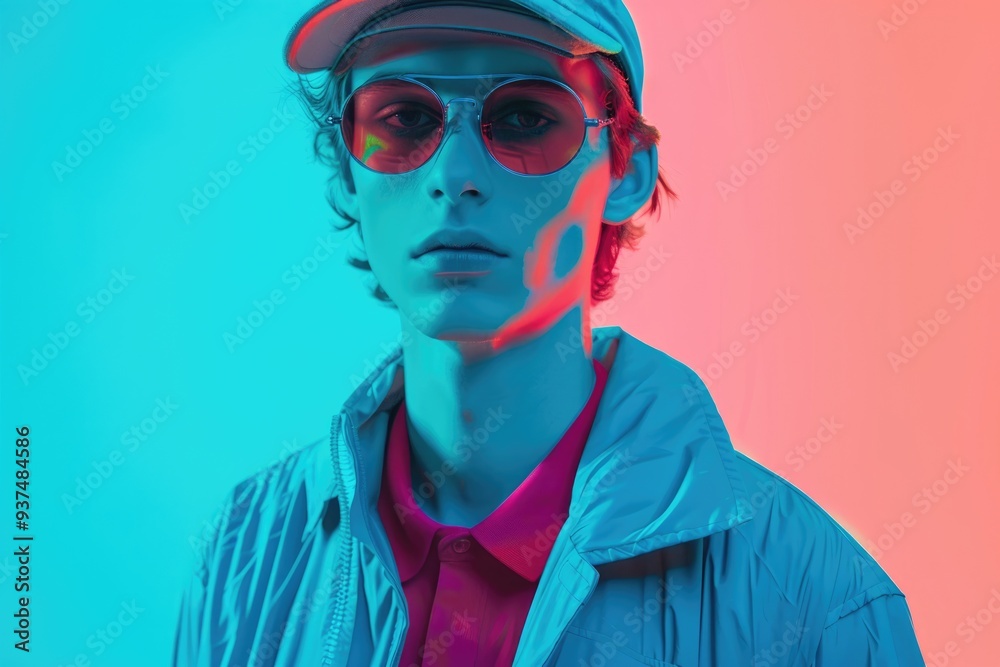 Male model in 90s rave style clothing and accessories.