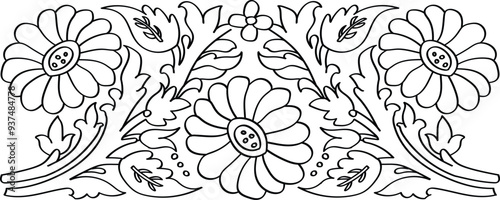 Mughal art inspired white floral border