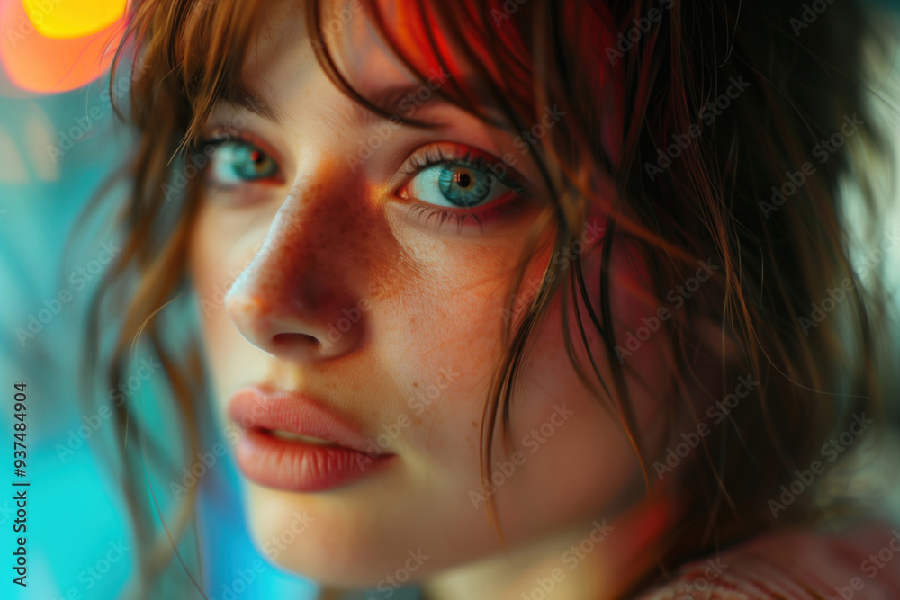 Luminous close up photograph of a woman with a charming gaze