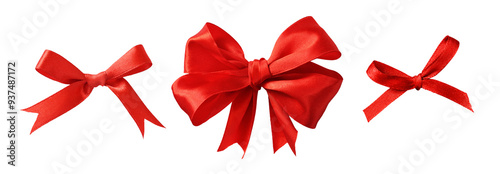 Bild auf Leinwand Set of red satin ribbon bows isolated on white or transparent background