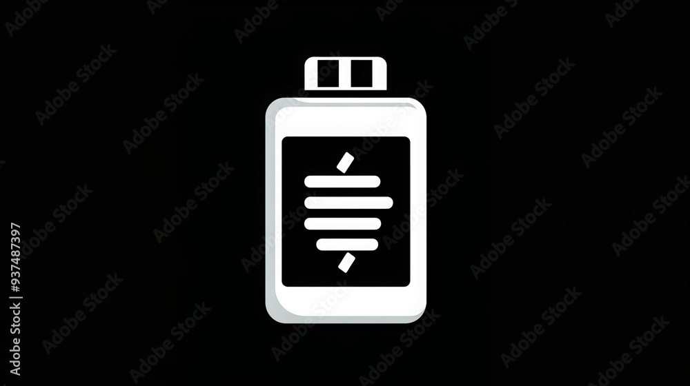 Battery charging icon. Vector illustration of a battery charging indicator on a black background. The icon is black and white, with the battery outline and the charging symbol in white. Battery charging icon. Vector illustration of a battery charging indicator on a black background. The icon is black and white, with the battery outline and the charging symbol in white.