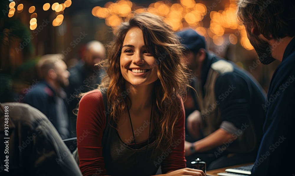 Smiling Woman Sitting at Table Smiling Woman Sitting at Table