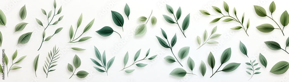 Naklejka premium A beautiful collection of green leaves arranged artistically, perfect for nature themes and fresh design projects.