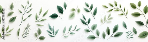 A beautiful collection of green leaves arranged artistically, perfect for nature themes and fresh design projects.