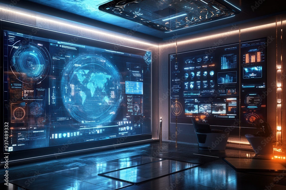 Immerse Yourself in a High-Tech Control Room: A Glimpse into the Future of Technology and Design. Immerse Yourself in a High-Tech Control Room: A Glimpse into the Future of Technology and Design.