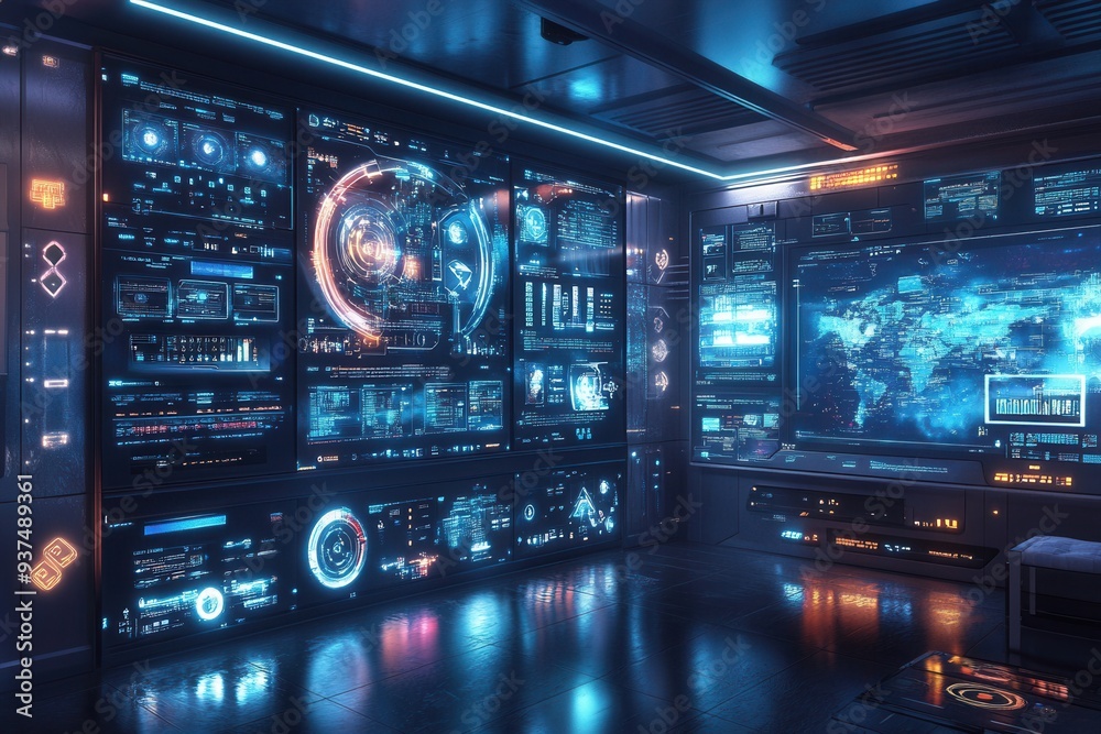 Exploring the Depths of a High-Tech Control Room with Advanced Interfaces and Digital Displays