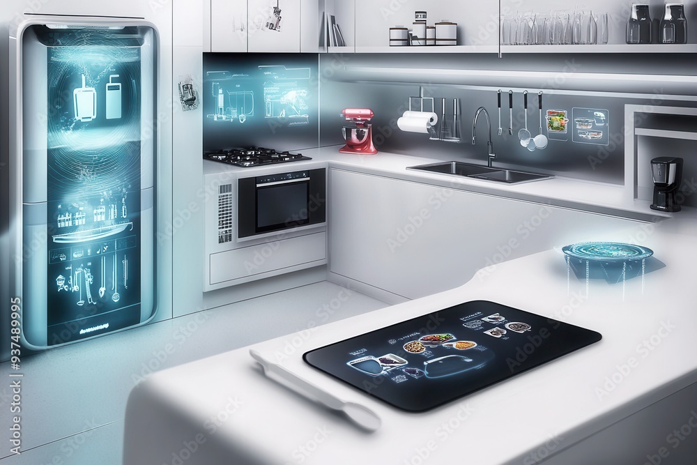 Futuristic Smart Kitchen with Innovative Appliances and Interactive Touchscreens for Modern Living Futuristic Smart Kitchen with Innovative Appliances and Interactive Touchscreens for Modern Living