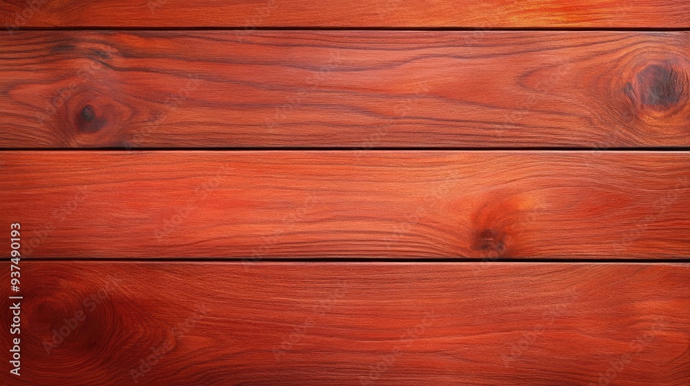 Fototapeta premium A close-up view of rich, polished wooden planks with a beautiful reddish hue and unique grain patterns, perfect for various backgrounds.