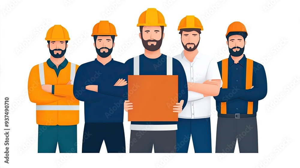 A diverse group of construction workers wearing helmets, showcasing teamwork and dedication to the construction industry. A diverse group of construction workers wearing helmets, showcasing teamwork and dedication to the construction industry.