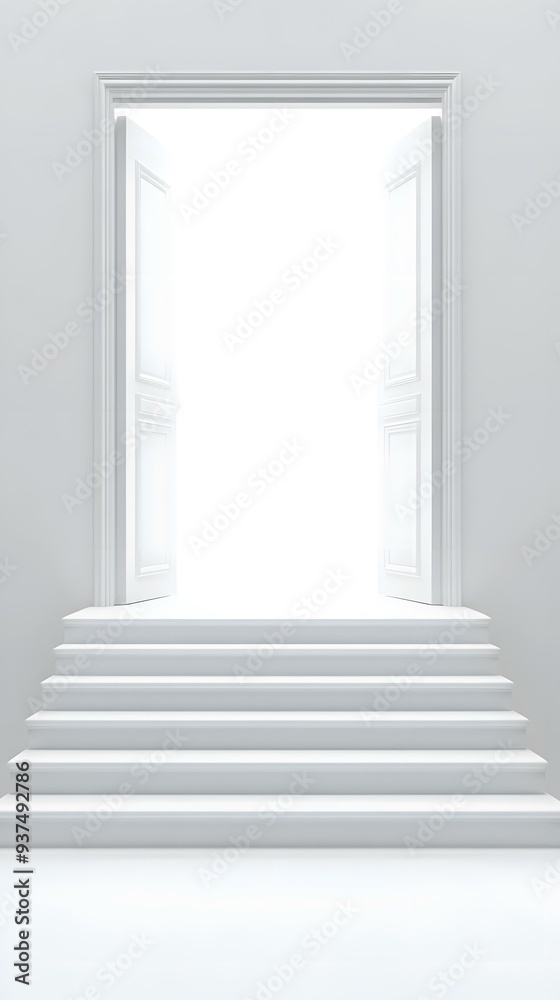White Doorway with Stairs Leading to a Bright Light White Doorway with Stairs Leading to a Bright Light
