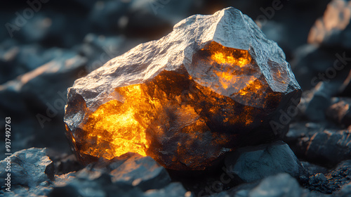 Close-Up of a Glowing Ore with Rough Texture