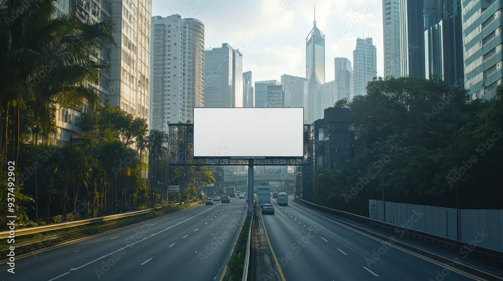 Fototapeta premium Blank Billboard on a Busy City Highway