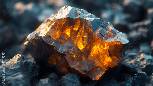 Close-Up of a Glowing Ore with Rough Texture