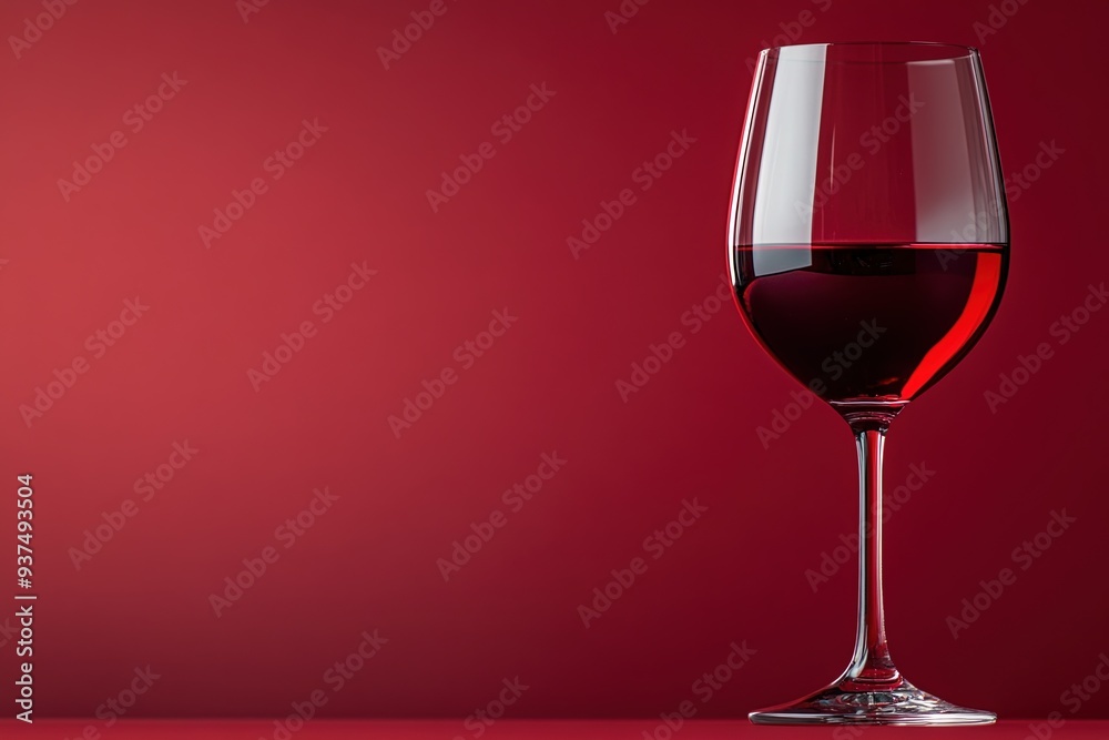 Glass of Red Wine Against Bold Red Background Glass of Red Wine Against Bold Red Background