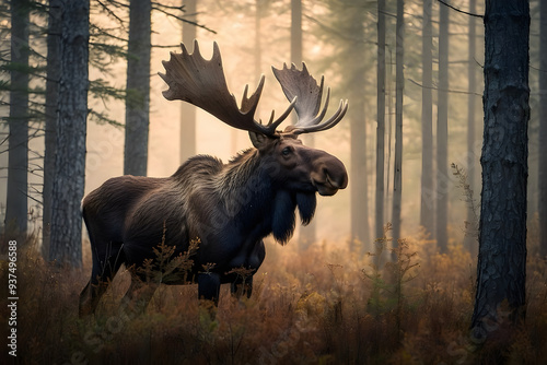 An elegant and giant moose in a forest