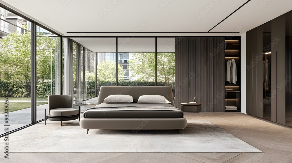 Modern Bedroom Interior Design With Large Windows And Closet Modern Bedroom Interior Design With Large Windows And Closet