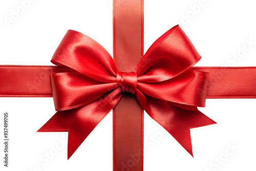 Red gift ribbon with bow, transparent